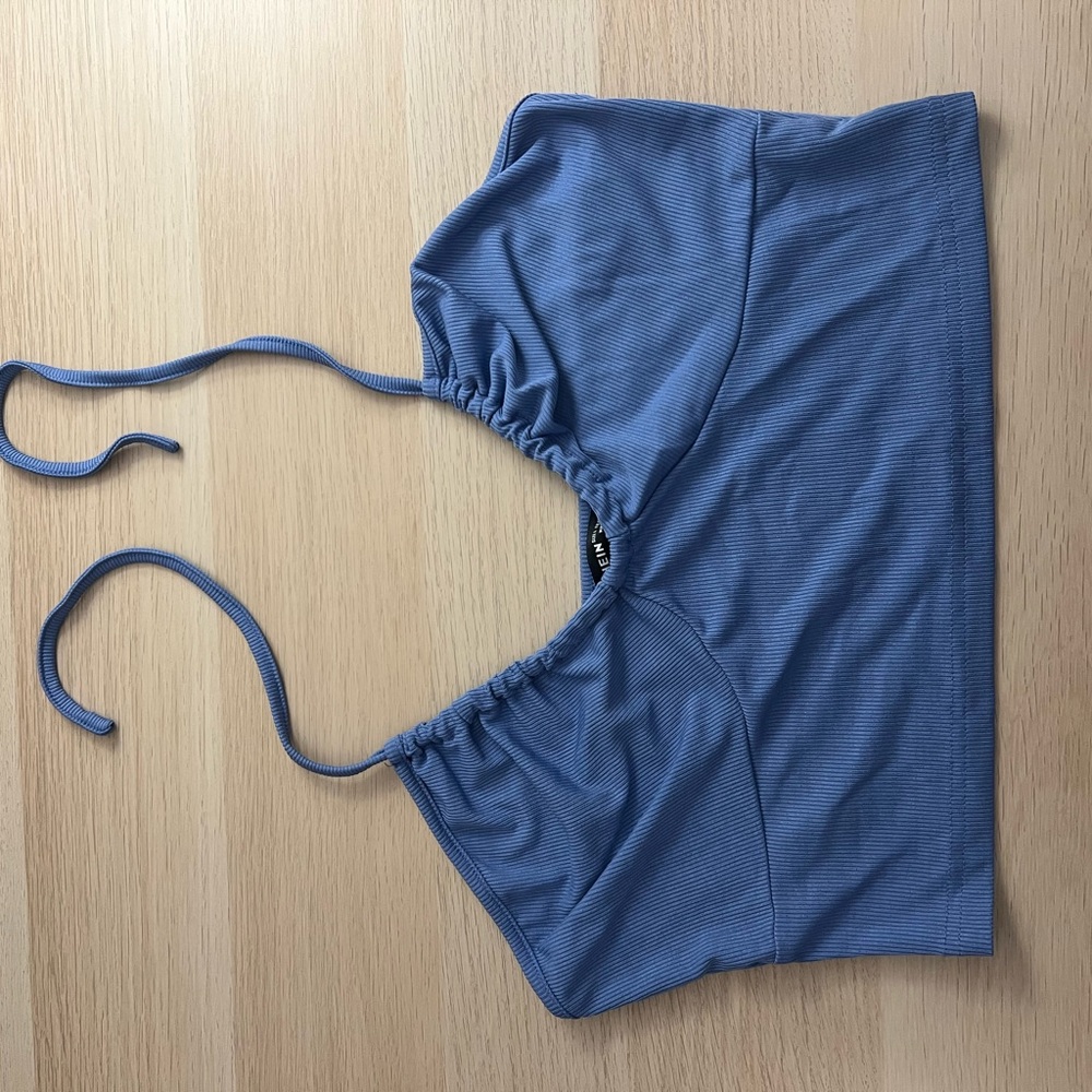 Blue Ruched Crop Top